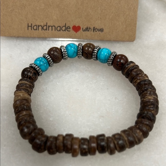 Handmade Brown and Turquoise Beaded Bracelet - Picture 3 of 3